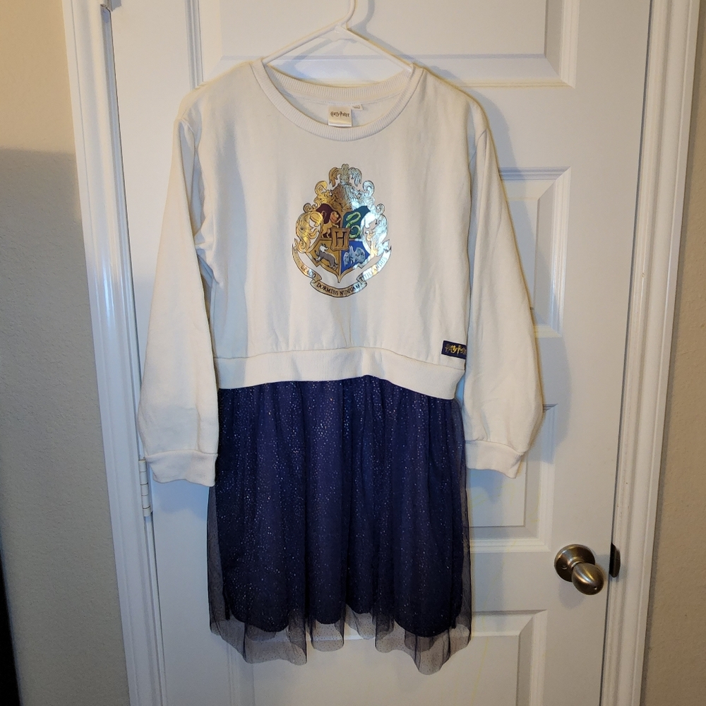 Harry Potter Long Sleeve Dress w/ Navy Glitter Tulle Skirt | Girls Size XL Plus